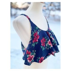Chocolate Floral Crop Tank Top Navy Blue Layered Sz M